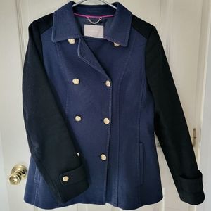 NEW Banana Republic Women's Medium Coat, Black and Blue w Gold Buttons